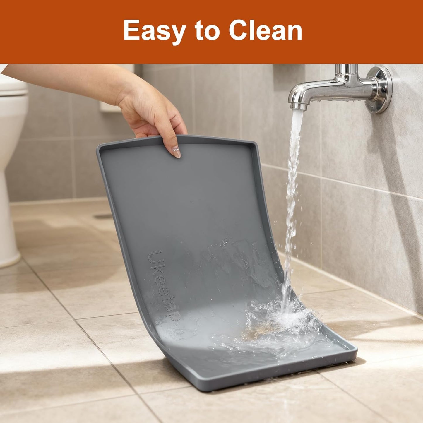 ukeetap Extra Thick Silicone Mat Waterproof with Raised Edge 19?x 12? BPA Free Non-Slip Dog & Cat Food Mat, Feeding Mat for Food and Water Bowls, Spill Proof Mat to Protect Floors, Gray