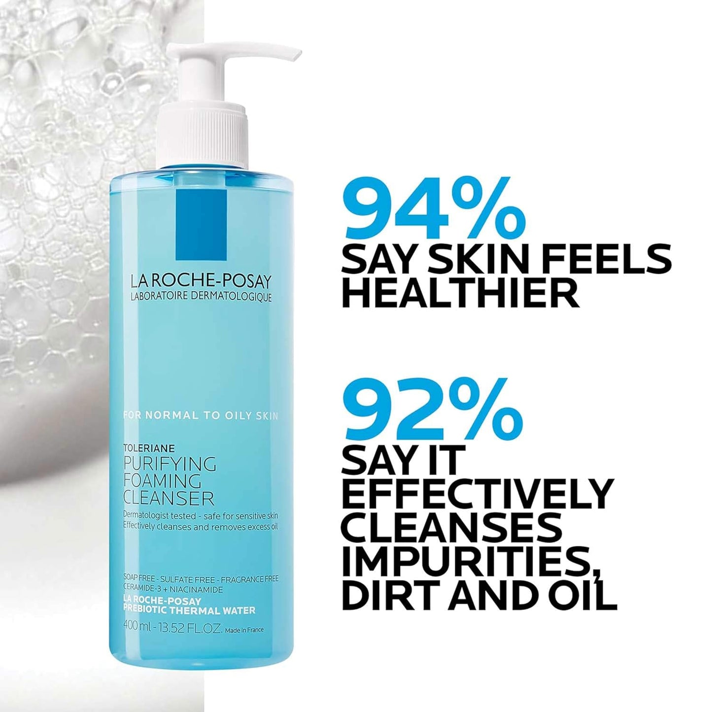 La Roche-Posay Toleriane Purifying Foaming Facial Cleanser, Oil Free Face Wash for Women & Men with Niacinamide + Ceramides, Pore Cleanser Safe For Sensitive Skin, Won? Dry Out Skin, Soap Free