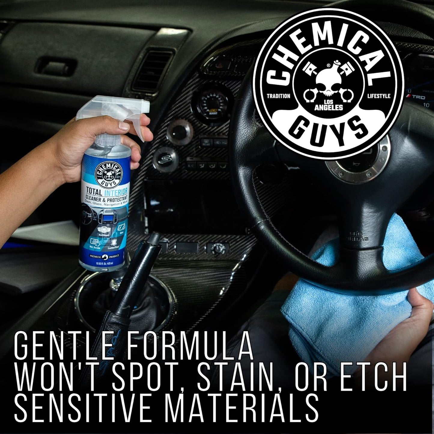 Chemical Guys Total Interior Cleaner & Protectant Interior Cleaner, Cleans & Protects Leather, Vinyl, Plastic, Rubber, Glass with a Streak-Free Finish ?Cars, Trucks, SUVs, RVs, 16 oz