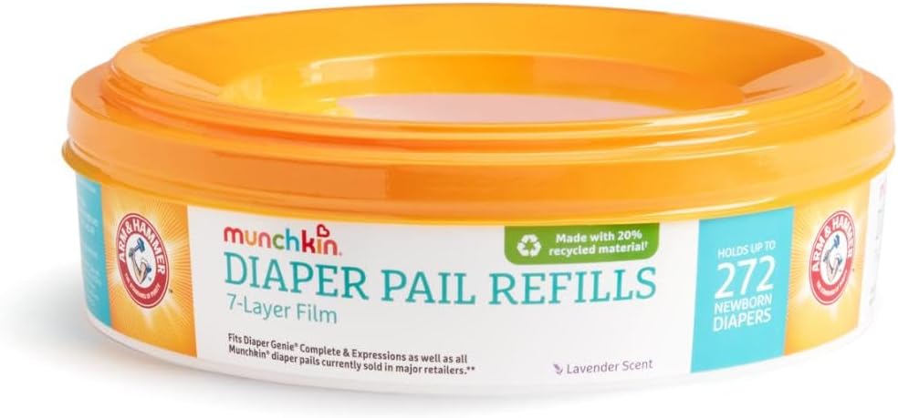 Munchkin?Arm & Hammer Diaper Pail Refill Rings, Holds up to 544 Newborn Diapers, 2 Pack