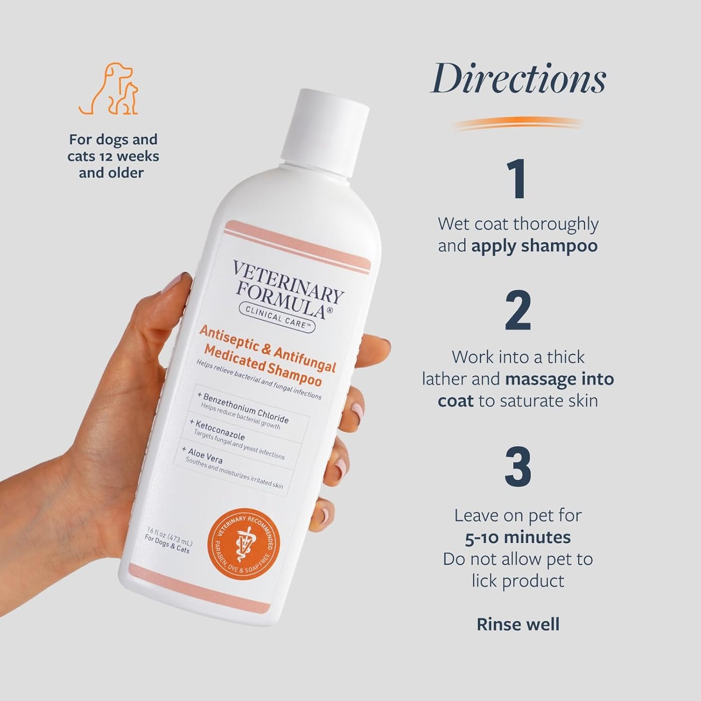 Veterinary Formula Clinical Care Antiseptic and Antifungal Medicated Shampoo for Dogs & Cats, 16 Fl Oz ?Helps Alleviate Scaly, Greasy, red Skin ?Paraben, Dye, Soap-Free (1 Pack)