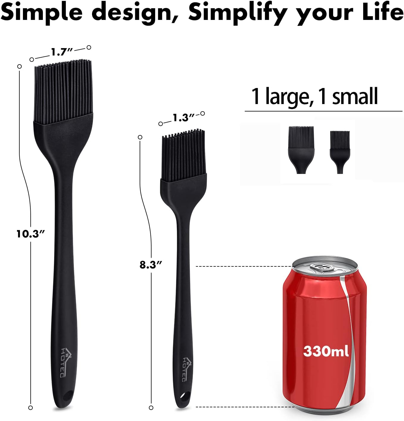 HOTEC 600? Heat Resistasnt Basting Brushes, BPA Free Silicone Pastry Brush, Spread Oil Butter Sauce Marinades for BBQ Grill Barbecue Baking Kitchen Cooking Dishwasher Safe (Black 2)