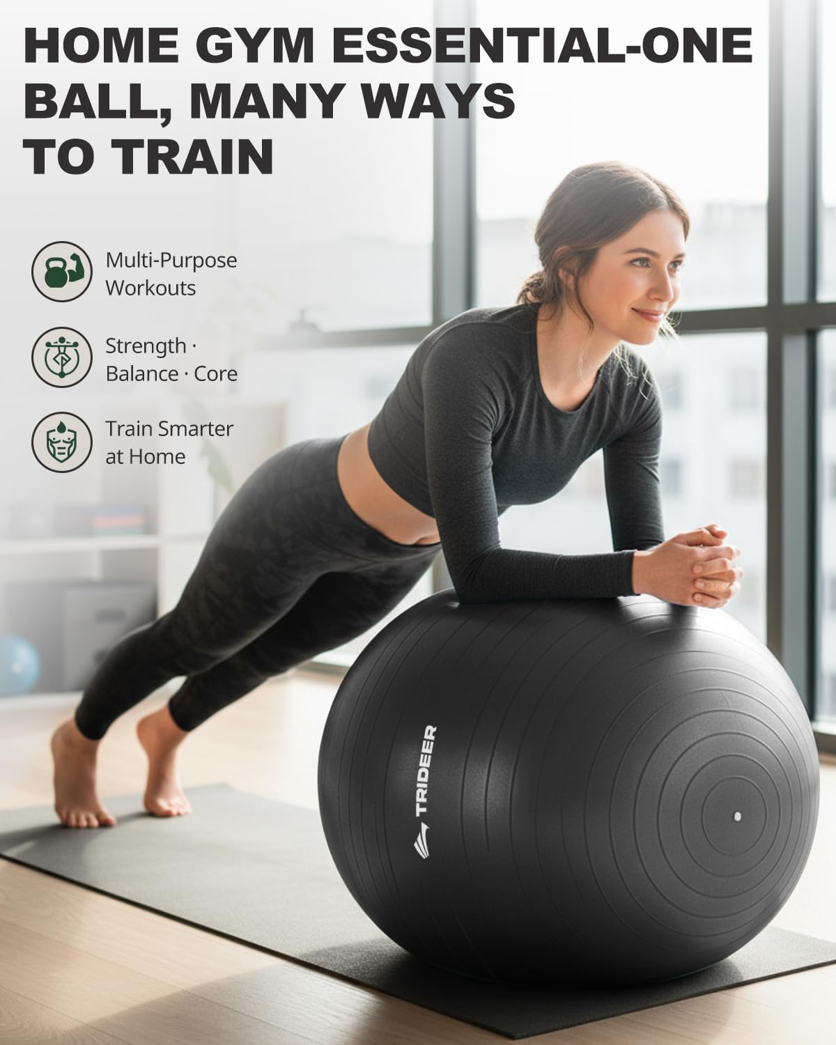 Trideer Exercise Ball for Yoga, Pilates & Fitness ?Stability Ball Equipment for Home Gym & Office Chair, Core & Balance Training Accessories, Physical Therapy Equipment, Quick Pump Included, 5 Sizes