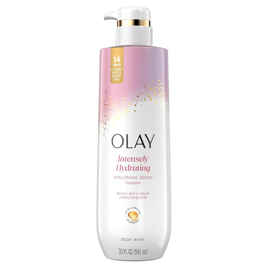 Olay Body Wash for Women, Intensely Hydrating, Hyaluronic Acid Serum Complex, Renews Moisture, Free of Parabens & Phthalates, Vitamin B3 Lameller Technology, For All Skin Types, 20 fl oz