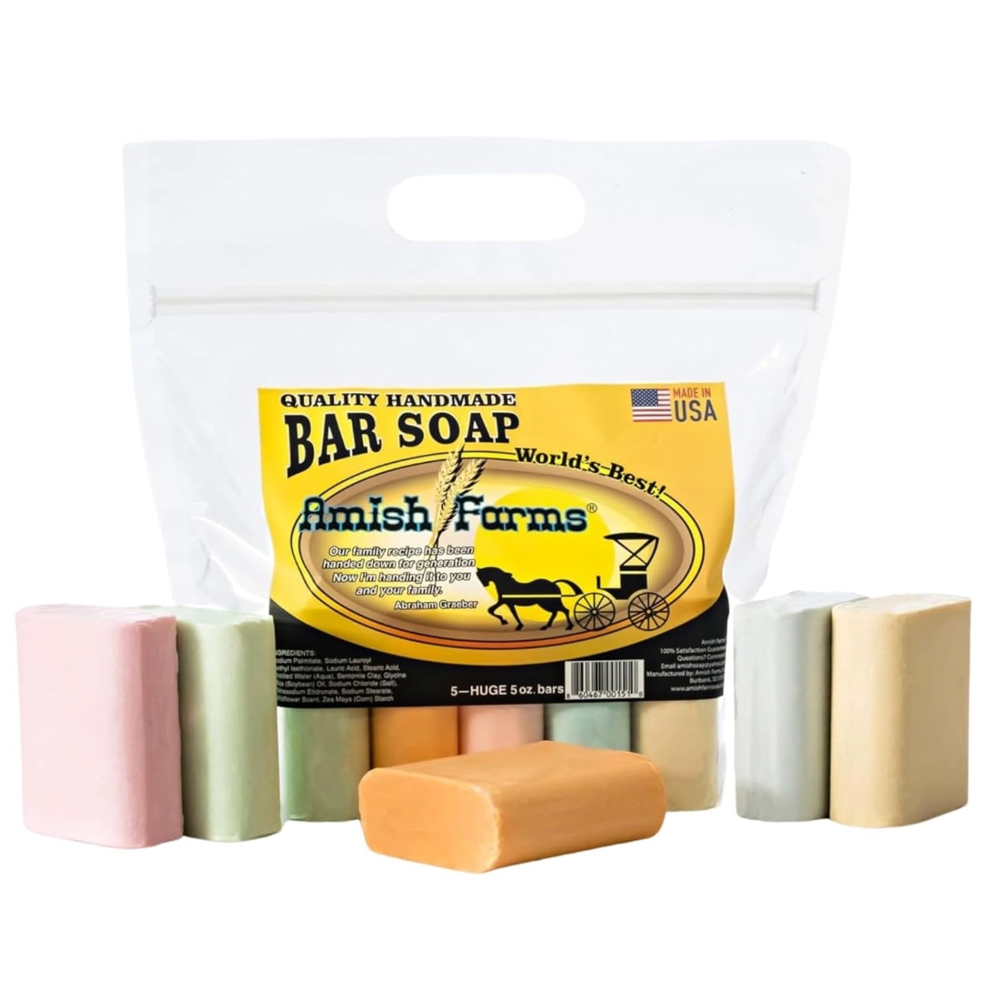 Amish Farms Natural Bar Soap 5-Pack Variety ?Handmade Cold Process Moisturizing Soap Bars, Large Hand-Cut, Made in USA