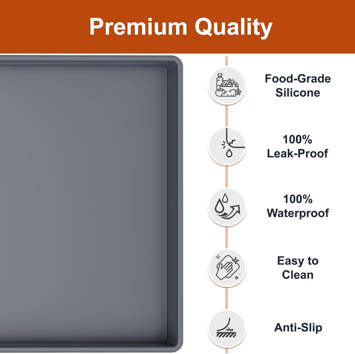 ukeetap Extra Thick Silicone Mat Waterproof with Raised Edge 19?x 12? BPA Free Non-Slip Dog & Cat Food Mat, Feeding Mat for Food and Water Bowls, Spill Proof Mat to Protect Floors, Gray