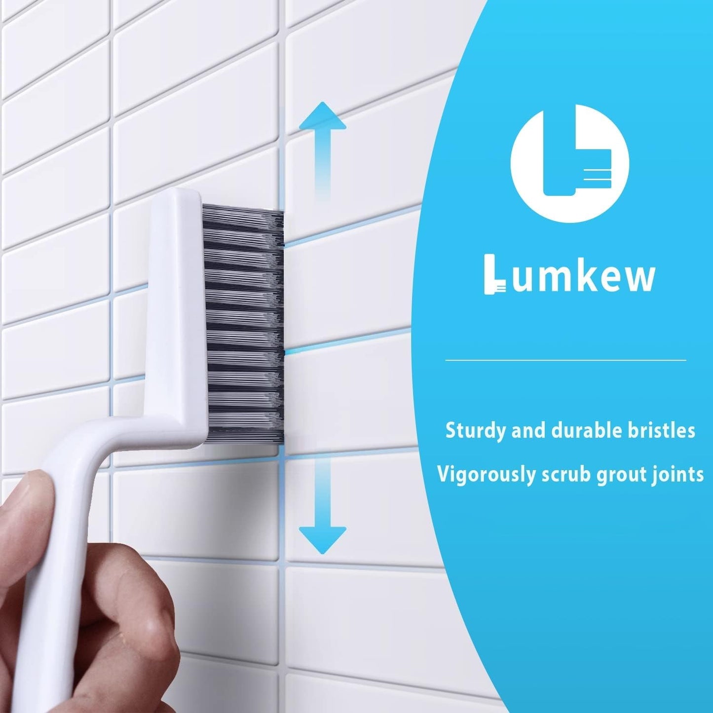 Lumkew Grout Cleaner Brush V Shape, Stiff Grout Cleaning Brushes for Tile Floor, Handheld Grout Scrub Brush Set for Shower, Bathroom, Kitchen, Household Use,2 pcs