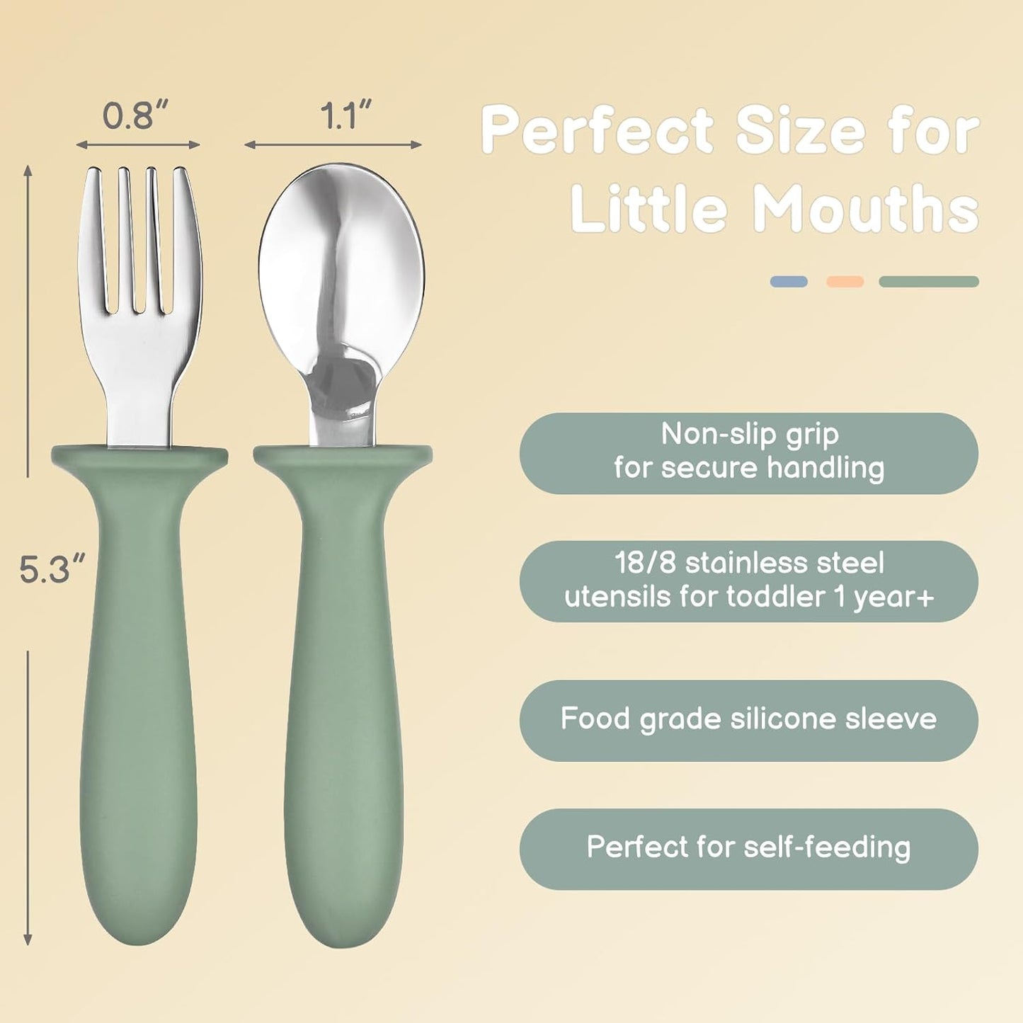 Eascrozn Toddler Utensils, 6 Pack kids Silverware Set with Silicone Handle, 18/8 Stainless Steel Children Safe Forks and Spoons, Dishwasher Safe