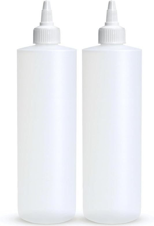 BRIGHTFROM Condiment Squeeze Bottles, 16 OZ Empty Squirt Bottle with Twist Top Cap, Leak Proof - Great for Ketchup, Mustard, Syrup, Sauces, Dressing, Oil, Arts and Crafts, BPA FREE Plastic - 2 PACK