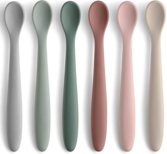 6-Piece Silicone Baby Feeding Spoons, First Stage Infant Spoons, Soft-Tip Easy on Gums I Baby Training Spoon | Infant Utensils Feeding Supplies, Dishwasher...