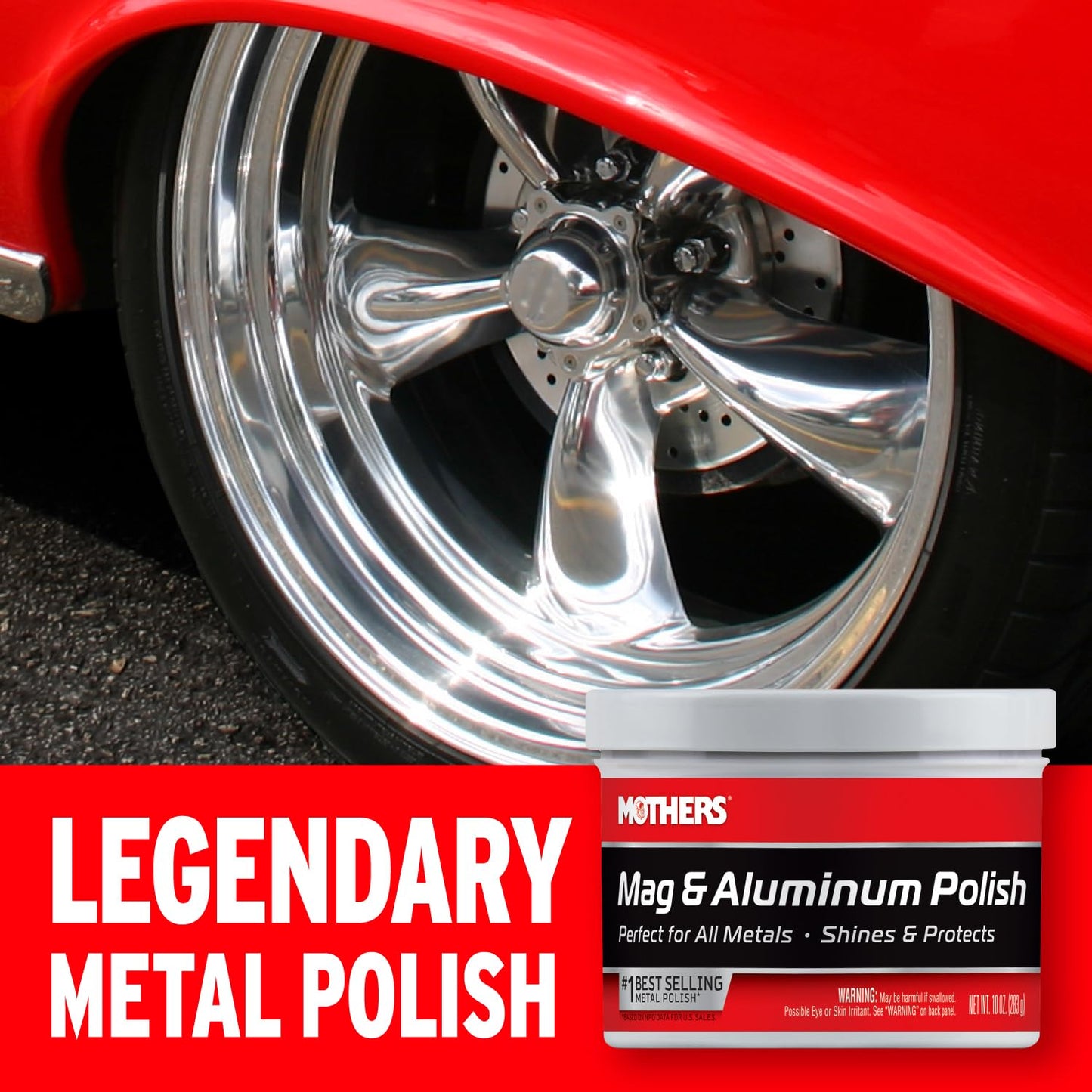 Mothers Mag & Aluminum Polish, 10 oz. ?Brilliant Shine, Easy to Use, for All Uncoated & Unplated Metals Including Aluminum Wheels, Stainless Steel Trim and Exhaust Tips, Brass & More (05101)