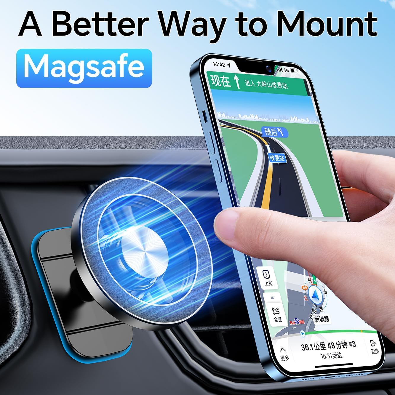 Kaistyle for Magsafe Car Mount?20 Strong Magnets?Magnetic Phone Holder for Car Phone Holder Mount Dash Mounted Holders Cell Phone Holders for Your Car Accessories for Women Men for iPhone 17 16 15 14