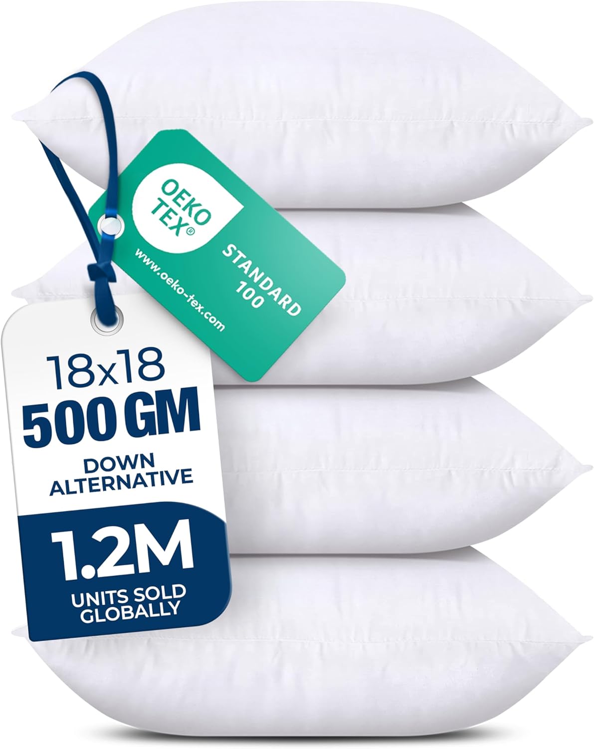 Utopia Bedding Throw Pillows (Set of 4, White) ?18 x 18 Inches Down Alternative Pillows for Bed, Sofa, and Couch - Fluffy Decorative Stuffer Pillow for Indoors & Outdoors