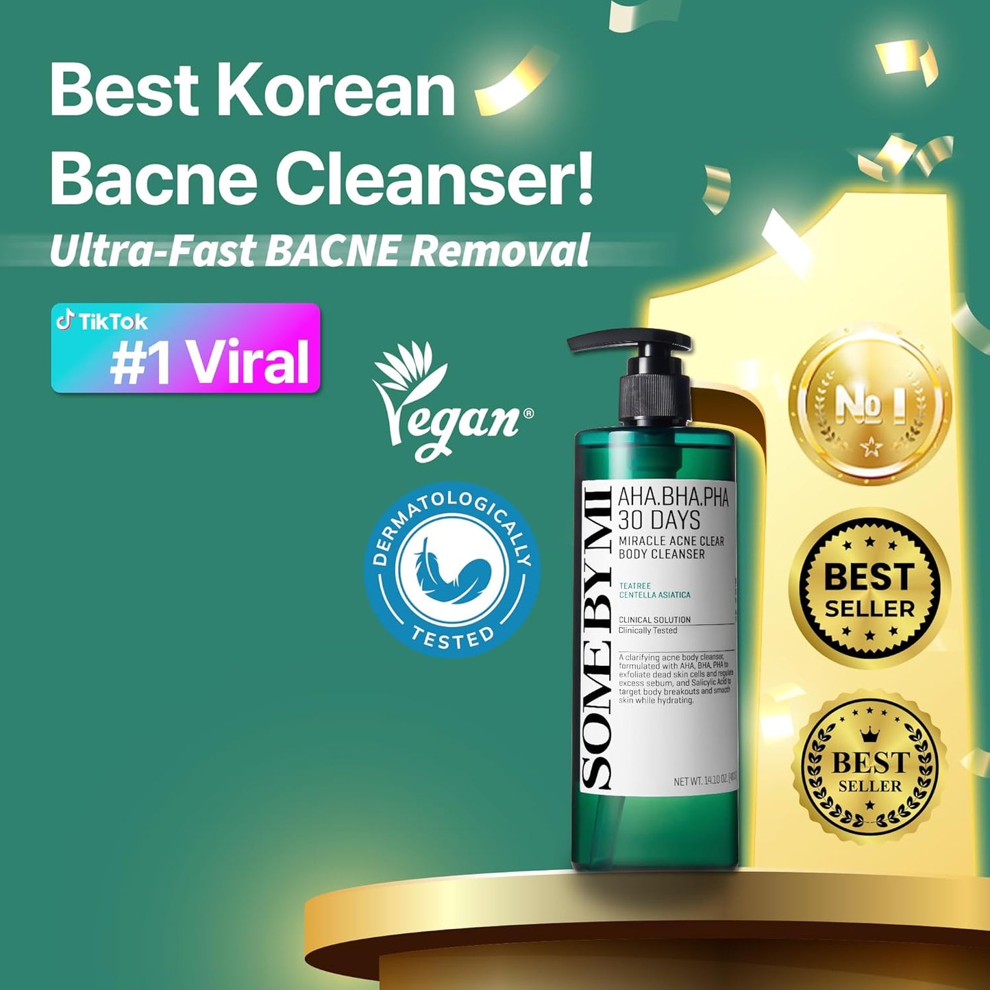SOME BY MI AHA BHA PHA 30 Days Miracle Acne Clear Body Cleanser 13.5oz ?Salicylic Acid & Tea Tree Acne Body Wash ?Deep Cleansing, Sulfate & Paraben Free Korean Skin care