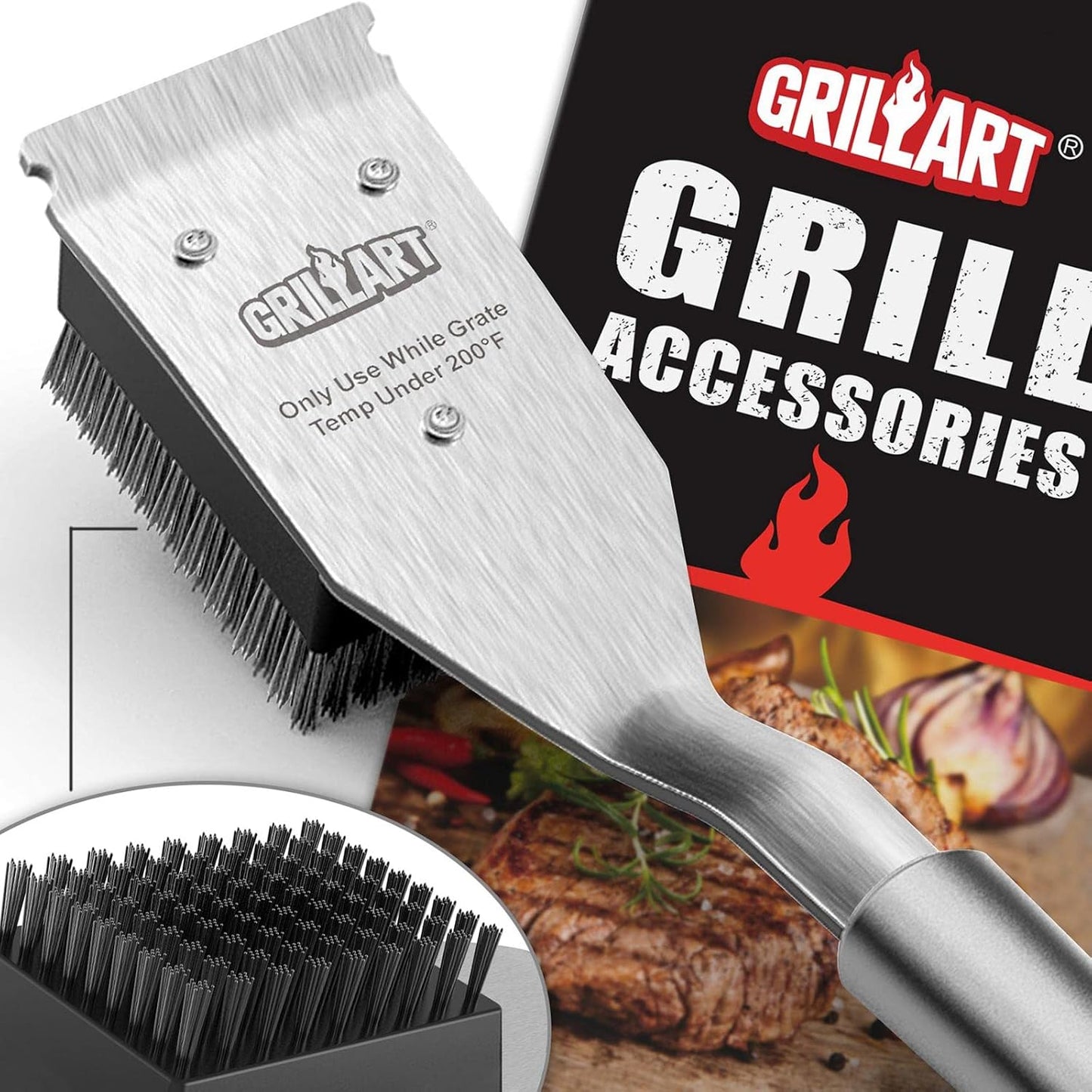 GRILLART Grill Brush and Scraper, Wire BBQ Grill Brush for Outdoor Grill, 16.5?Grill Cleaning Brush BBQ Grill Accessories, Safe Grill Cleaner Brush-Ideal Gift for Men/Dad BBQ Brush for Grill Cleaning