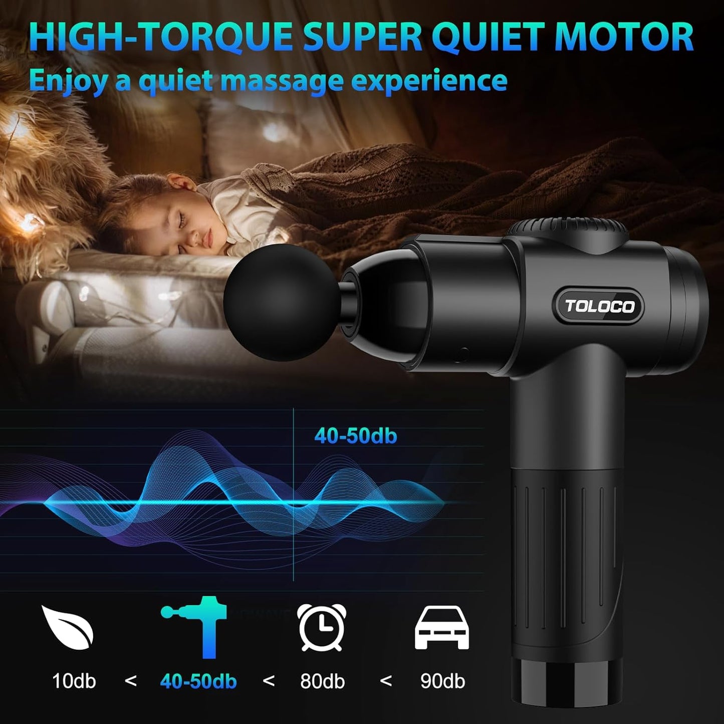 TOLOCO Massage Gun, Deep Tissue Back Massage for Athletes for Pain Relief, Percussion Massager with 10 Massages Heads & Silent Brushless Motor, Mothers Day Gifts, Black
