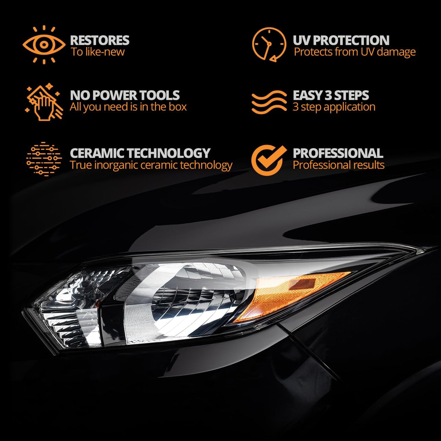 CERAKOTE?Ceramic Headlight Restoration Kit ?Guaranteed To Last As Long As You Own Your Vehicle ?Brings Headlights Back to Like New Condition - No Power Tools Required - 10 Wipe Kit
