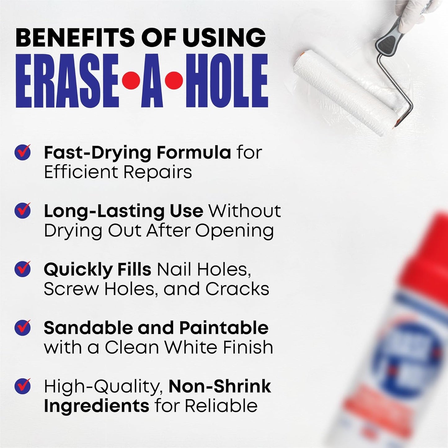 Erase-A-Hole Wall Repair Stick ?Quick-Dry Nail & Screw Hole Filler for Drywall, Wood & Plaster ?No Sand Spackle Alternative, Paintable Putty, 4.5 oz