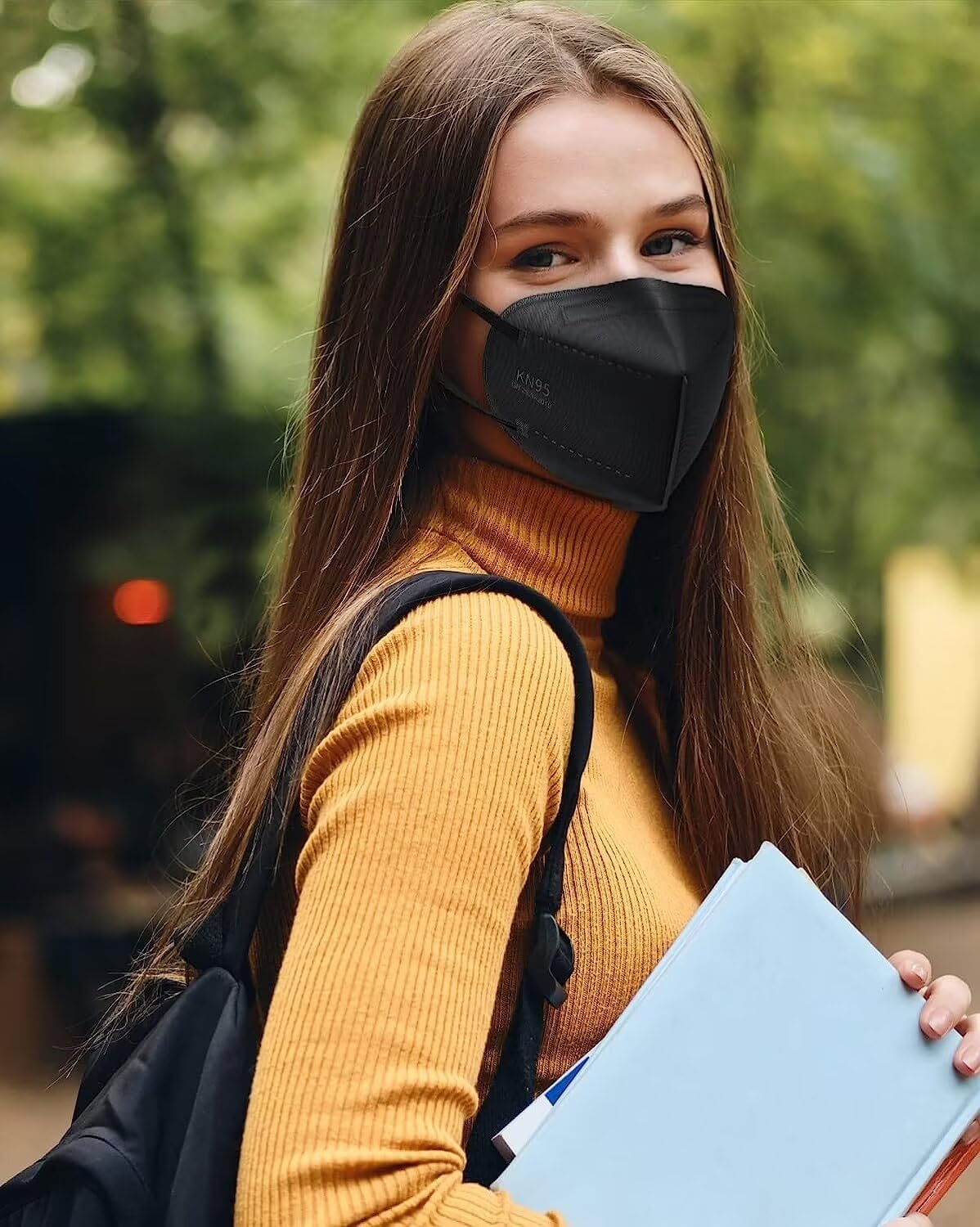 LEMENT 50pcs KN95 Face Mask Black 5 Layer Cup Dust Safety Masks Filter Efficiency=95% Breathable Elastic Ear Loops Black Masks
