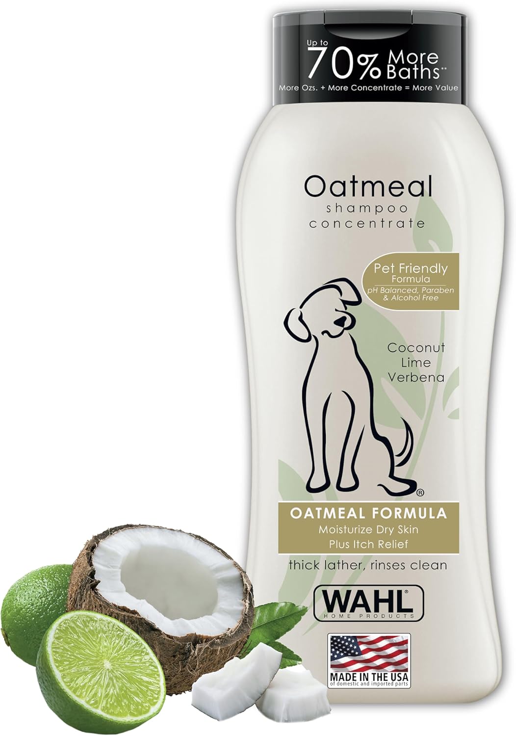 Wahl USA Dry Skin & Itch Relief Pet Shampoo for Dogs ?Oatmeal Formula with Coconut Lime Verbena Scent & Pet Friendly Formula, 24 Oz - Model 820004A