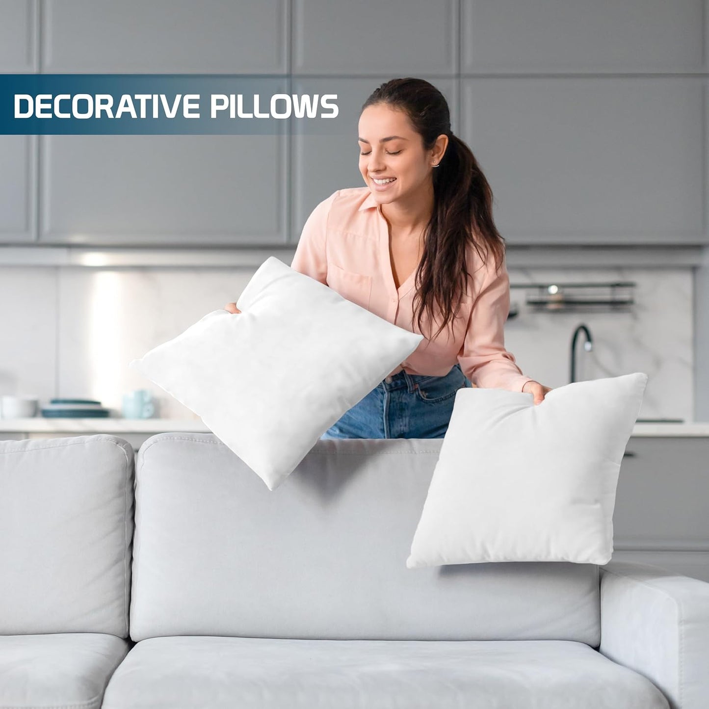 Utopia Bedding Throw Pillows (Set of 4, White) ?18 x 18 Inches Down Alternative Pillows for Bed, Sofa, and Couch - Fluffy Decorative Stuffer Pillow for Indoors & Outdoors