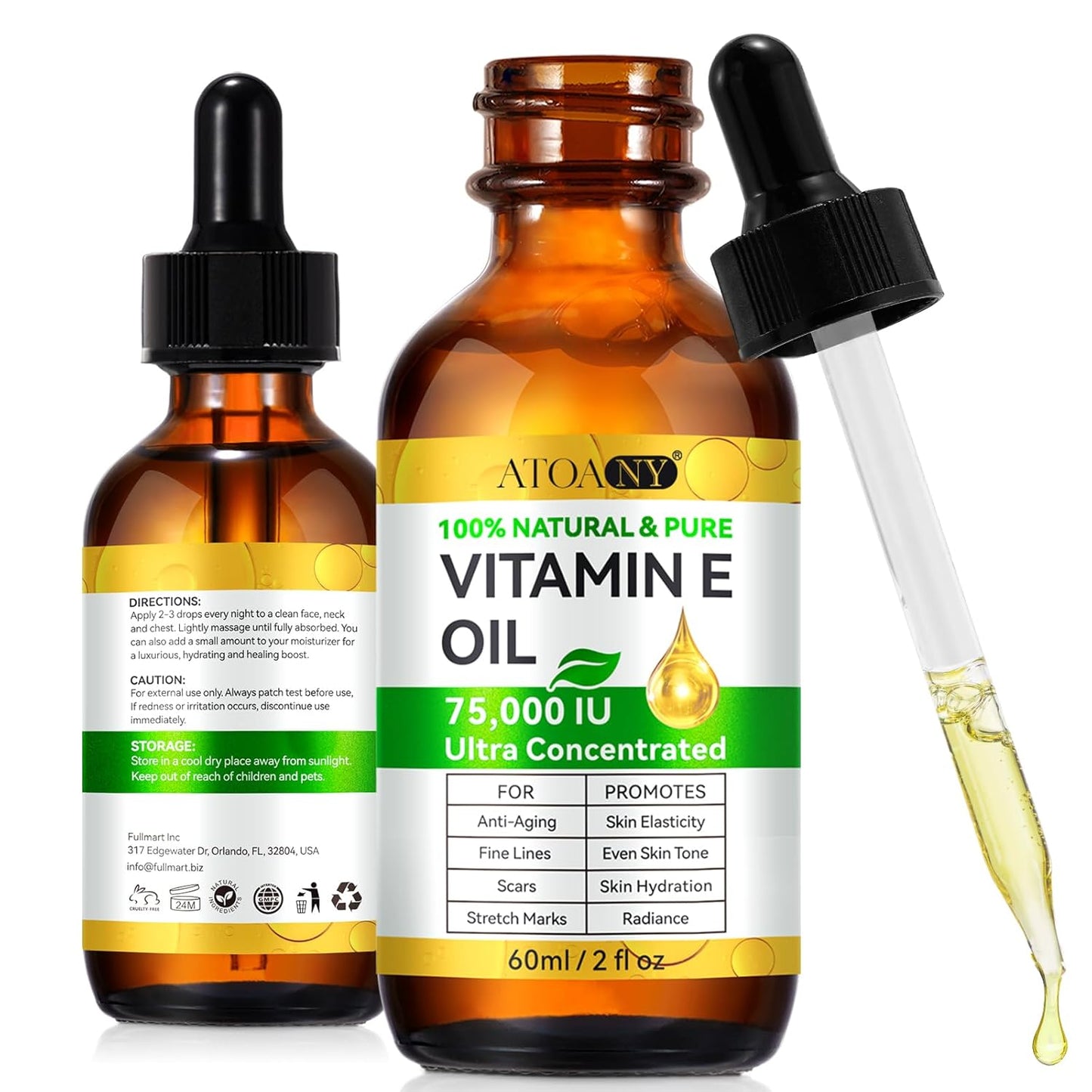flasture Vitamin E Oil 75,000 IU ?100% Pure Natural Vitamin E for Skin, Face, Hair, Scars ?Deep Moisturizing Body Oil for Dry Skin, Wrinkles ?Cold-Pressed, Non-GMO,Skincare ?2 Fl Oz