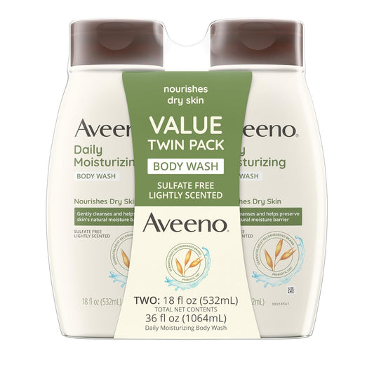 Aveeno Daily Moisturizing Body Wash Cleanser & Shaving Gel for Men & Women, Clean-Rinsing for Softer & Smoother Skin, Gentle & Lightly Scented, 18 fl.?z, Pack of 2