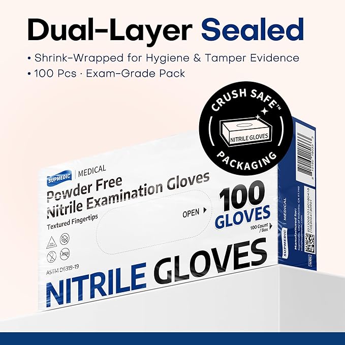 Supmedic Medical Soft Max?Black Nitrile Disposable Gloves, 100 Pcs, Latex-Free & Powder-Free Food Safe Food Prep Exam Gloves