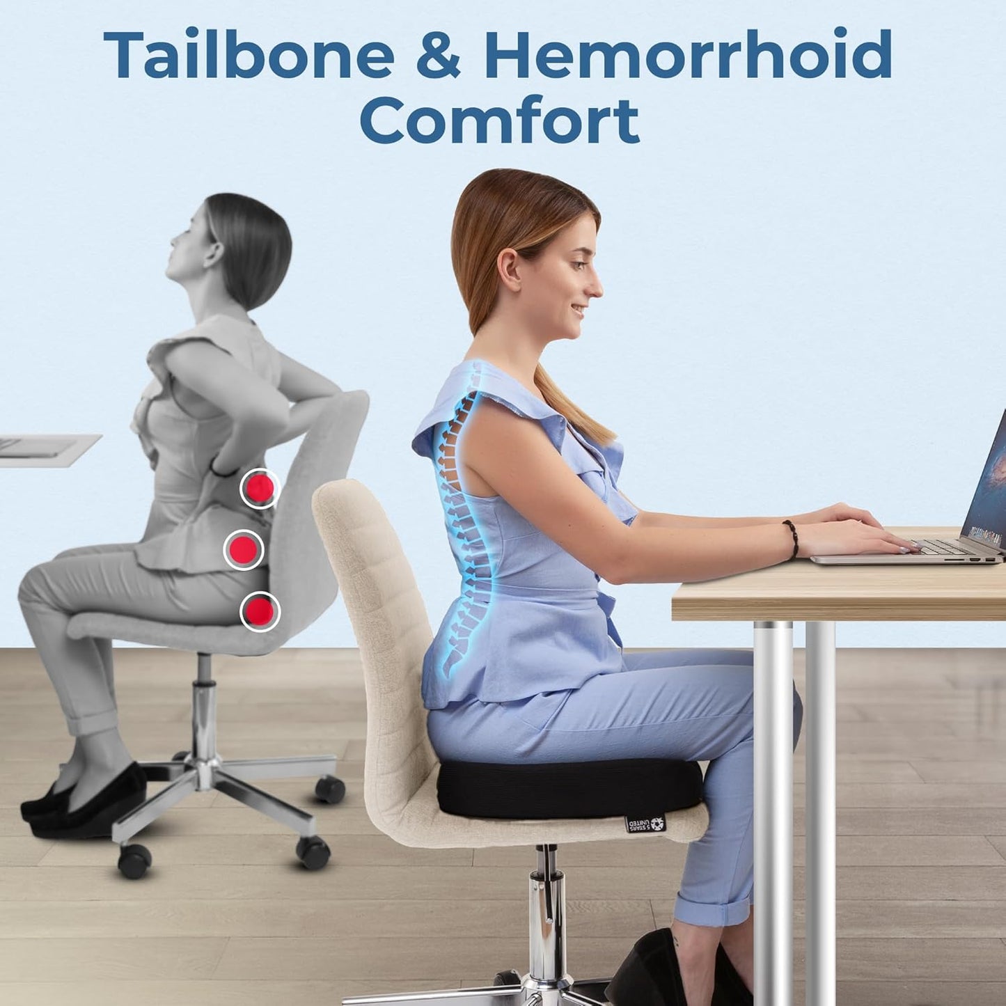 5 STARS UNITED Donut Pillow Hemorrhoid Tailbone Cushion ?Large Cushion for Pain Relief ?Coccyx, Prostate, Sciatica, Pelvic Floor, Pressure Sores, Pregnancy, Postpartum Recovery, Black