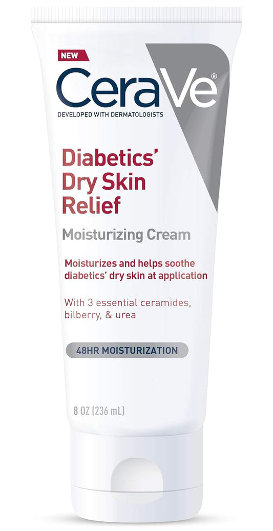 CeraVe Moisturizing Cream for Diabetics?Dry Skin, Urea Cream with Bilberry for Face and Body, Fragrance Free & Paraben Free, 8 Ounce