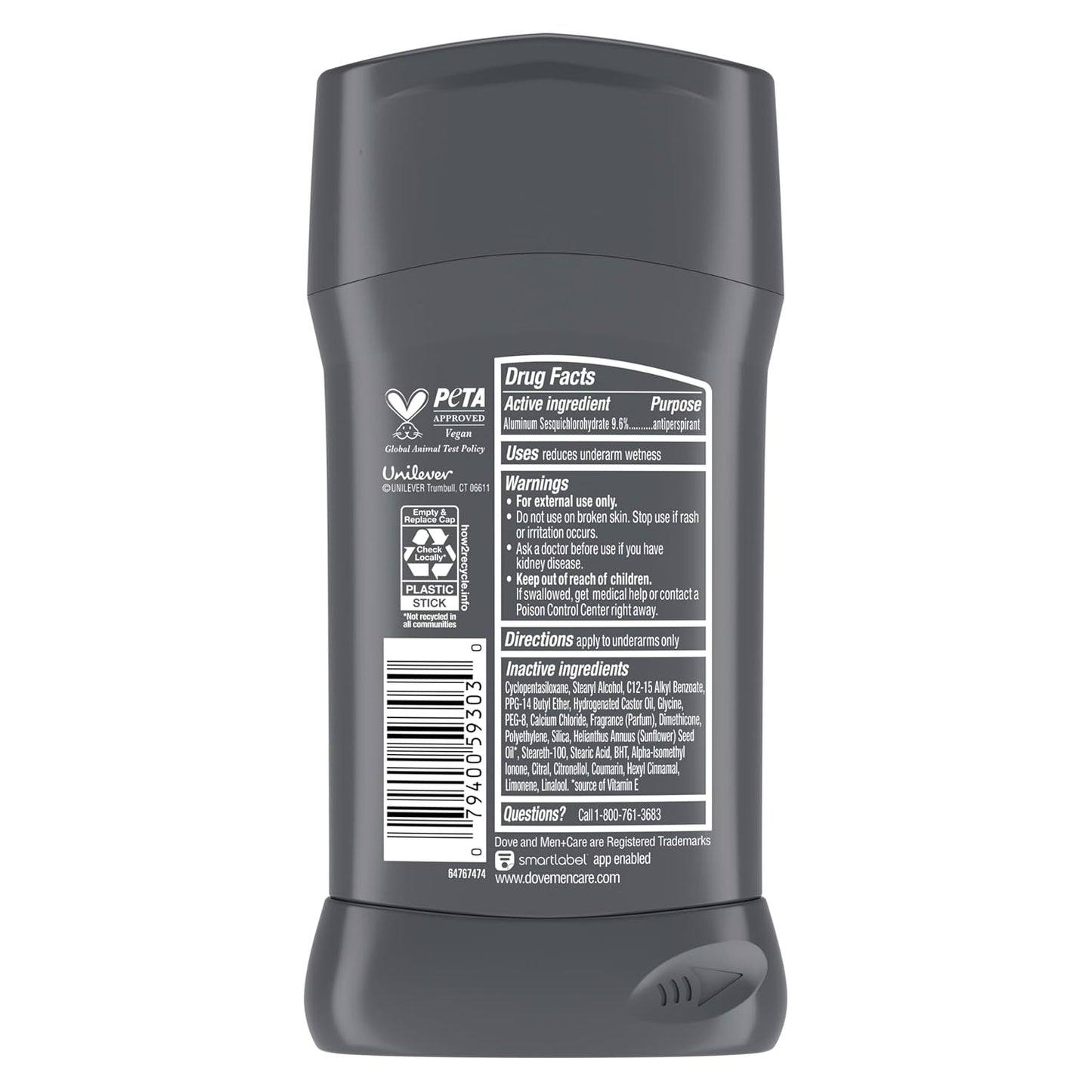 Dove Men+Care Deodorant Stick 4 Count Stain Defense Clean for Men, Anti-white Marks & Anti-yellow Stains with 72-hour Sweat and Odor Protection 2.7 oz