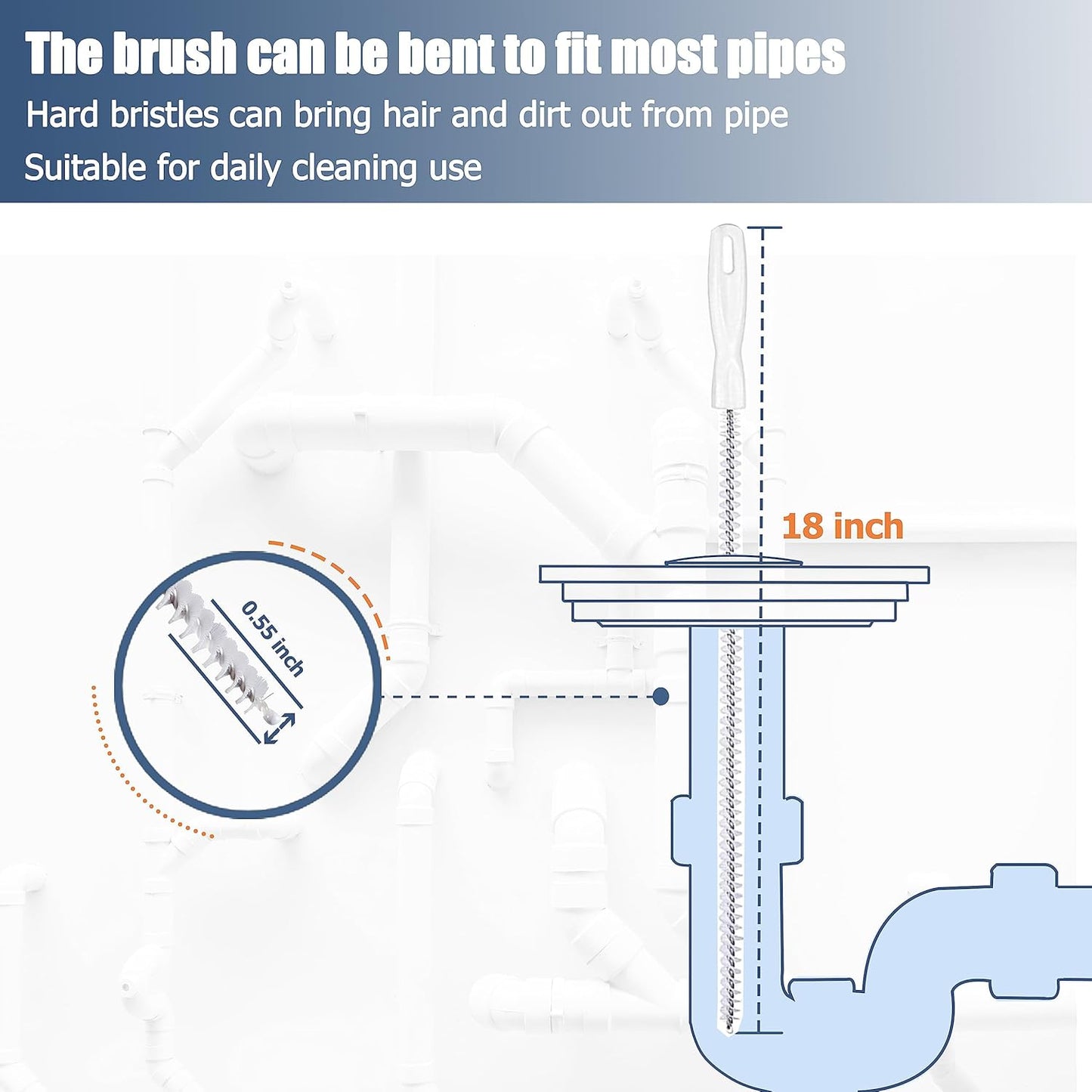 35.5inch Drain Clog Remover(1pcs), 25inch Drain Snake Hair Remover(6pcs) & Cleaning Brush(2pcs), Hair Catcher Drain Auger Cleaner Tool Set For Toilet, Kitchen Sink, Bathroom Tub, Sewer, 9 Pack