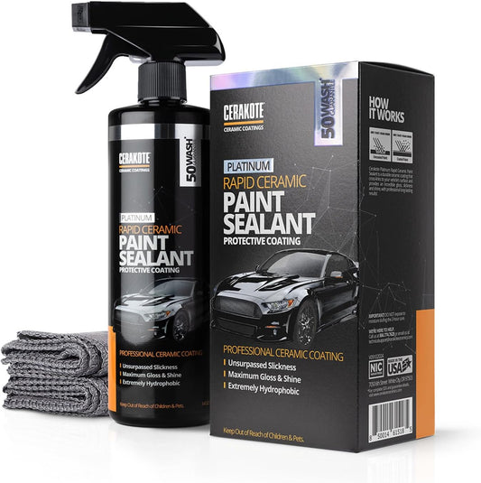 CERAKOTE?Platinum Rapid Ceramic Paint Sealant Spray - 14 oz. - 50 Wash Rating - Maximum Gloss & Shine ?Extremely Hydrophobic ?Unmatched Slickness - Ceramic Spray Coating