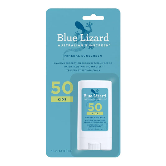 Blue Lizard Kids Mineral SPF 50 Sunscreen Stick, Zinc Oxide, 100% Mineral Actives, Developed for Kids?Sensitive Skin, TSA-Friendly, Vegan, Paraben-free, Fragrance-Free, 0.5 oz