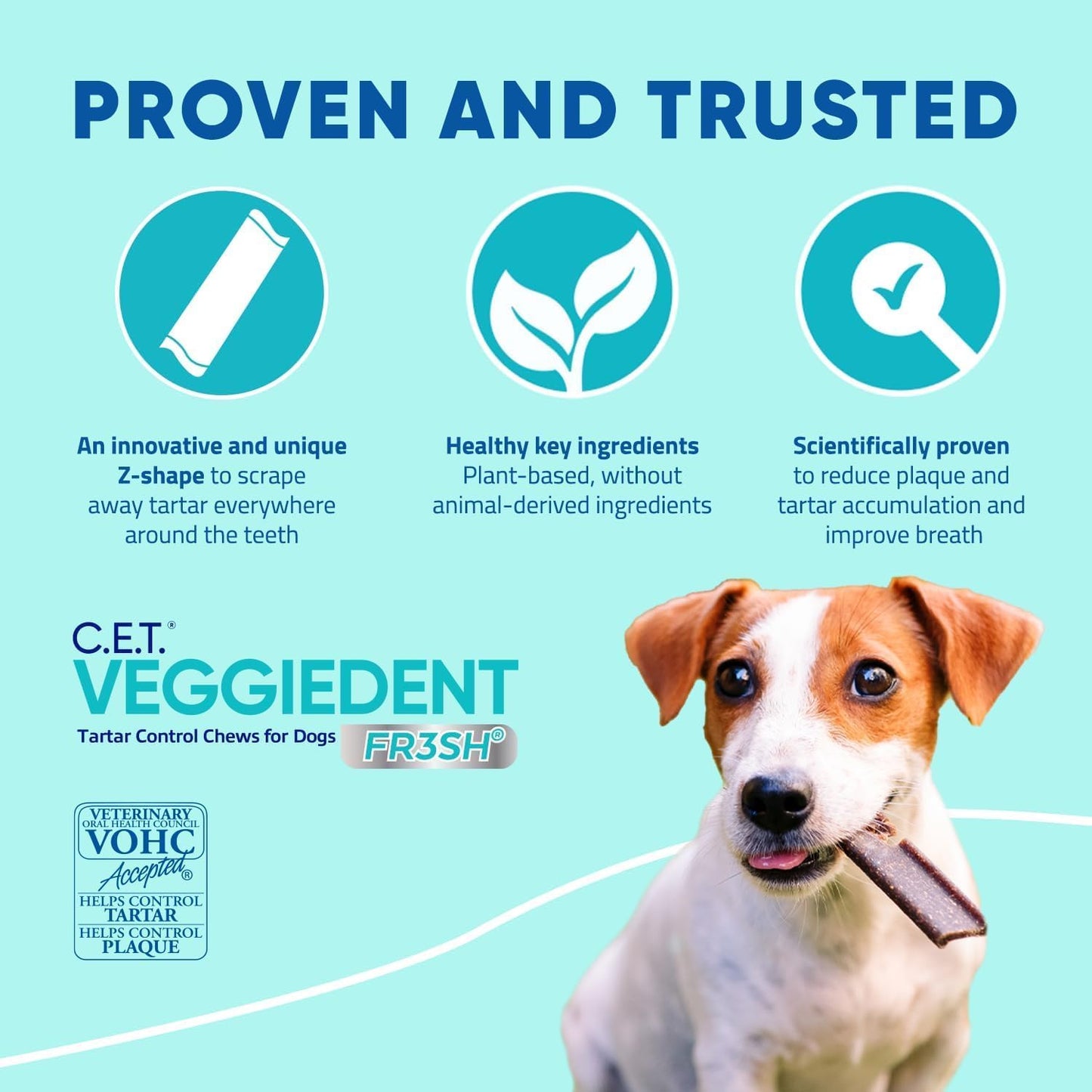 Virbac C.E.T.?VEGGIEDENT?FR3SH?Tartar Control Chews for Dogs with digestive health support, VOHC Approved, Medium 22-66lbs