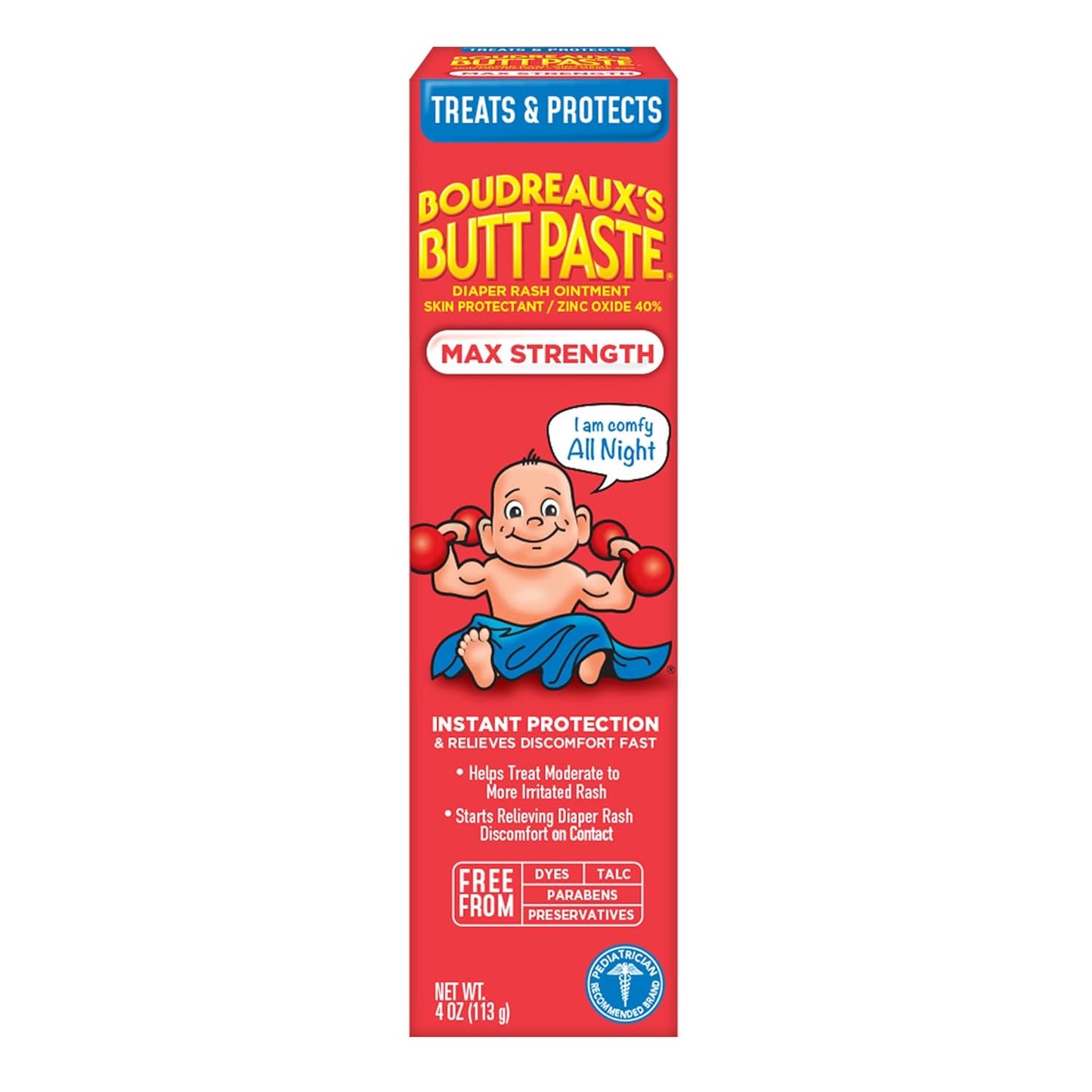 Boudreaux? Butt Paste Max Strength Diaper Rash Cream for Baby, Ointment With Zinc Oxide, 4 oz Tube