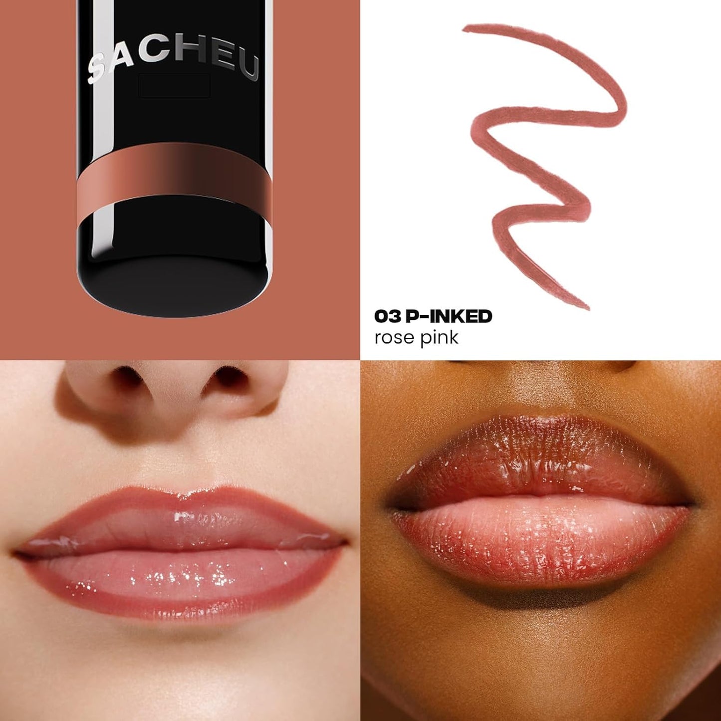 Sacheu Lip Liner STAY-N Peel Off Lip Stain ?Long Lasting Waterproof Lip Tint with Hyaluronic Acid & Vitamin E ?Transfer Proof Matte Finish, Vegan & Cruelty-Free (p-INKED)