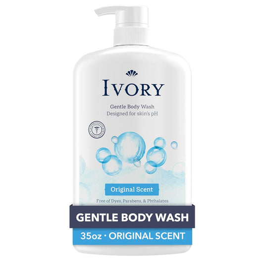 Ivory Body Wash, Designed for the Whole Family, Gentle Formula, Free of Dyes Heavy Perfumes Parabens Phthalates & Silicones, for Sensitive Skin, Designed for Skin's pH, Original Scent, 35 oz