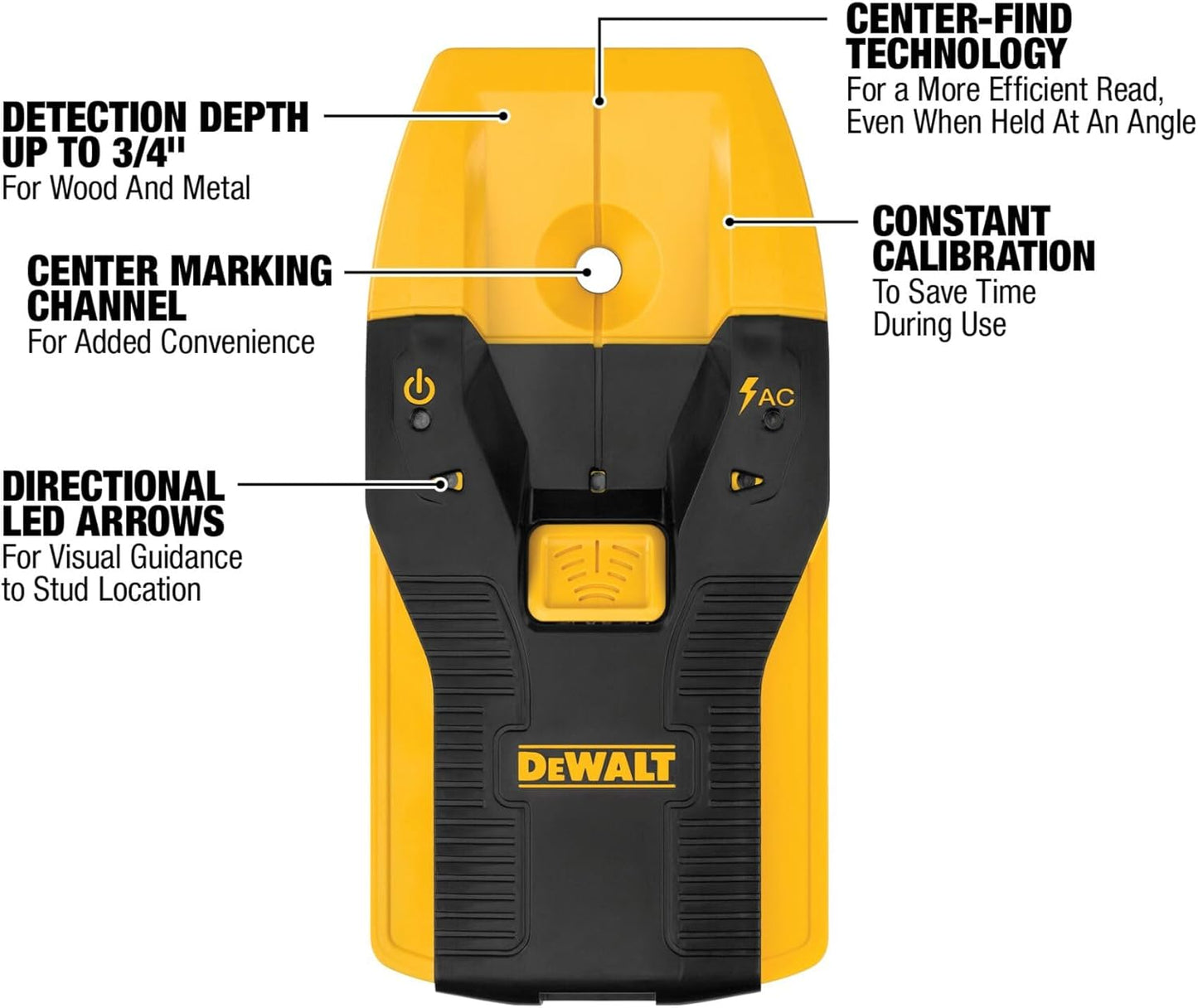 DEWALT Stud Finder, 3/4? Locate Framing Studs Efficiently with LED Arrows, Ideal for Wood and Metal, AAA Batteries Included (DW0100)