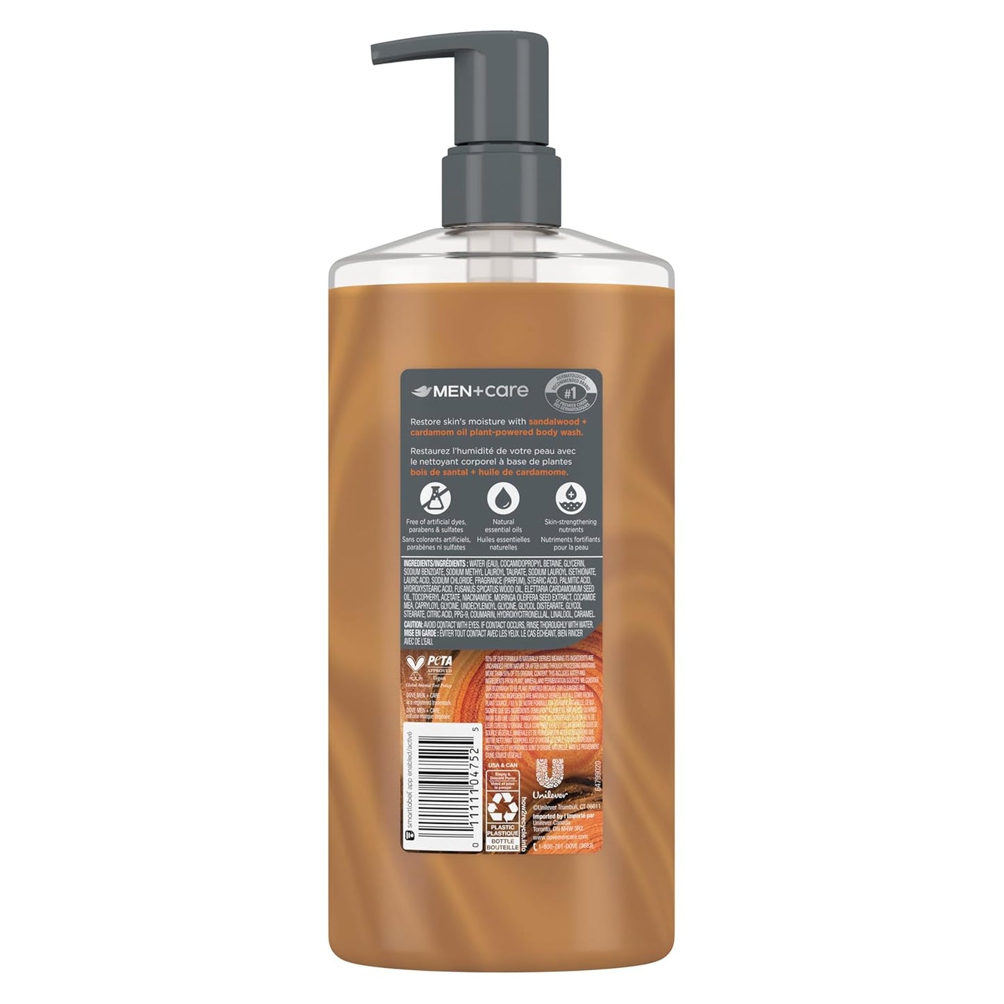 DOVE MEN Moisturizing Body Wash | #1 Dermatologist Body Wash for Men, Sulfate Free, Paraben Free, & Dye Free | Sandalwood + Cardamom Oil, 26oz