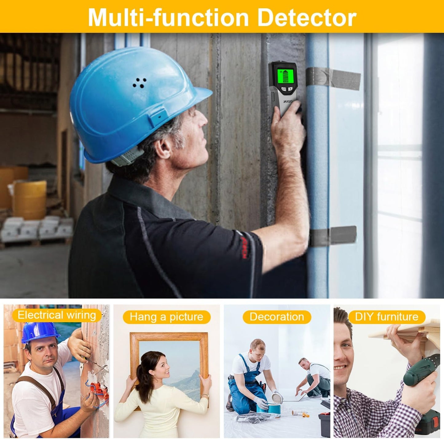 Stud Finder Wall Scanner - 5 in 1 Stud Finder Tool w/Smart Chip and HD LCD Display, Stud Detector Beam Finders for the Center and Edge of Wood AC Wire Metal Studs Joist Pipe (?Silver Plate)