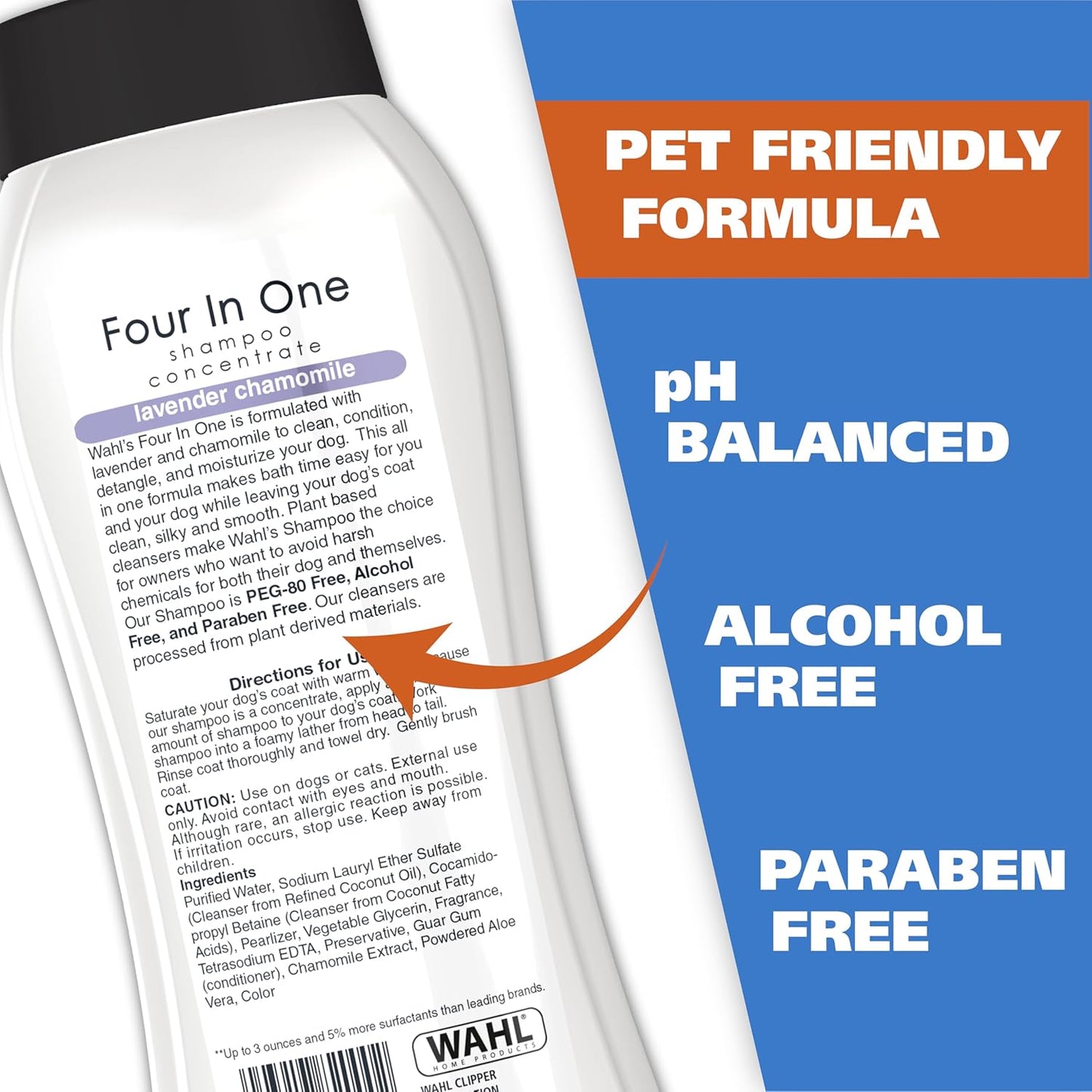 Wahl USA 4-in-1 Calming Dog Shampoo with Lavender Chamomile Scent ?Cleans, Conditions, Detangles, & Moisturizes - Pet Friendly Formula - 24 Oz - Model 820000A