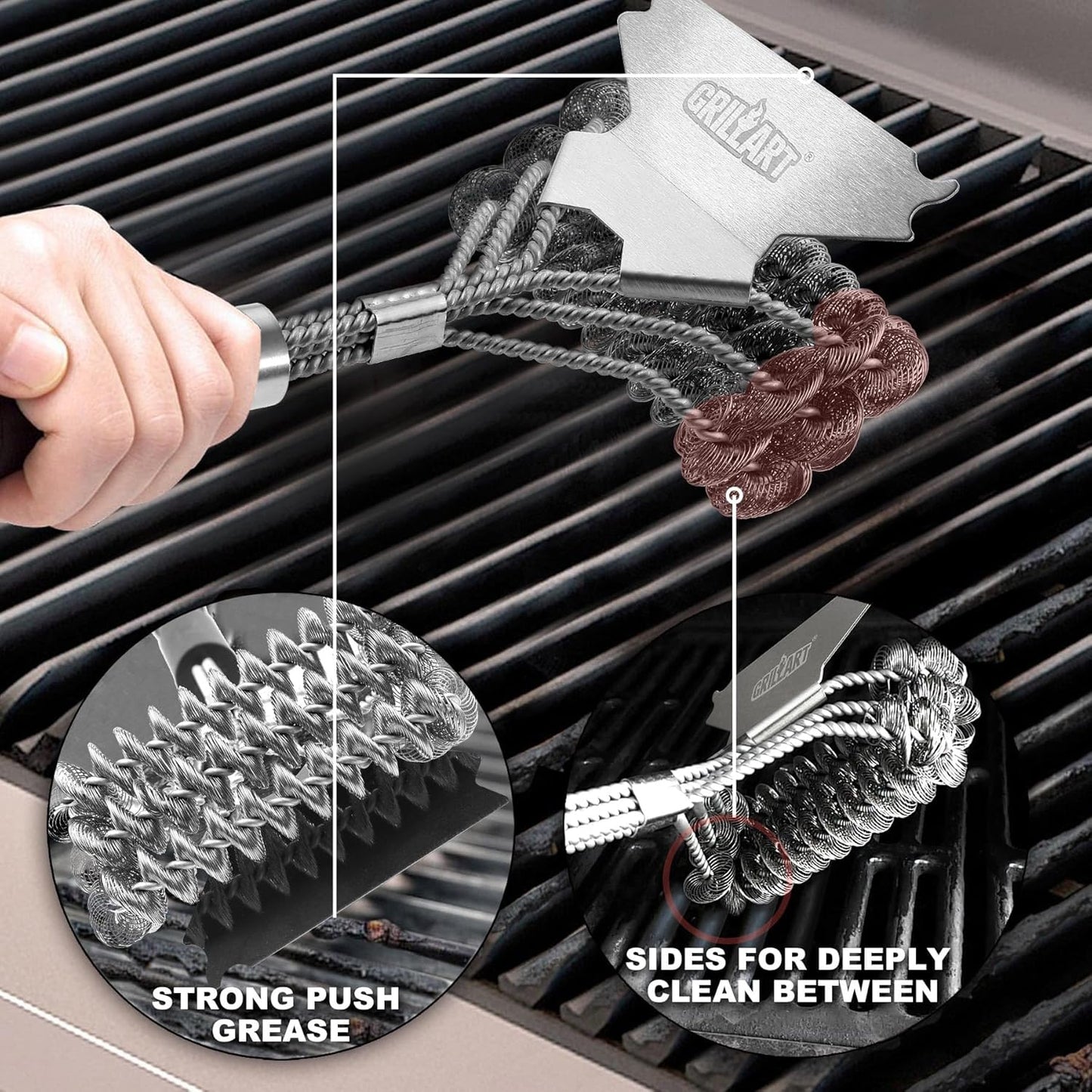 Grill Brush and Scraper Bristle Free ?Safe BBQ Brush for Grill ?18'' Stainless Grill Grate Cleaner - Safe Grill Accessories for Porcelain/Weber Gas/Charcoal Grill ?Gifts for Grill Wizard