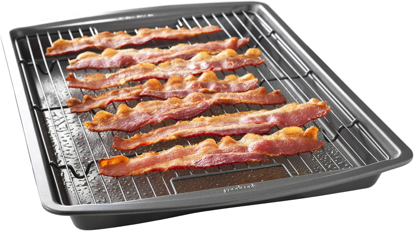 GoodCook 15?x 10.5?Nonstick Carbon Steel Baking Pan & Raised Wire Rack ?Pizza Crisper, Crispy Bacon, Multipurpose Cooking Sheet Pan, Cooling Rack, Kitchen Cookware Set, Dishwasher Safe