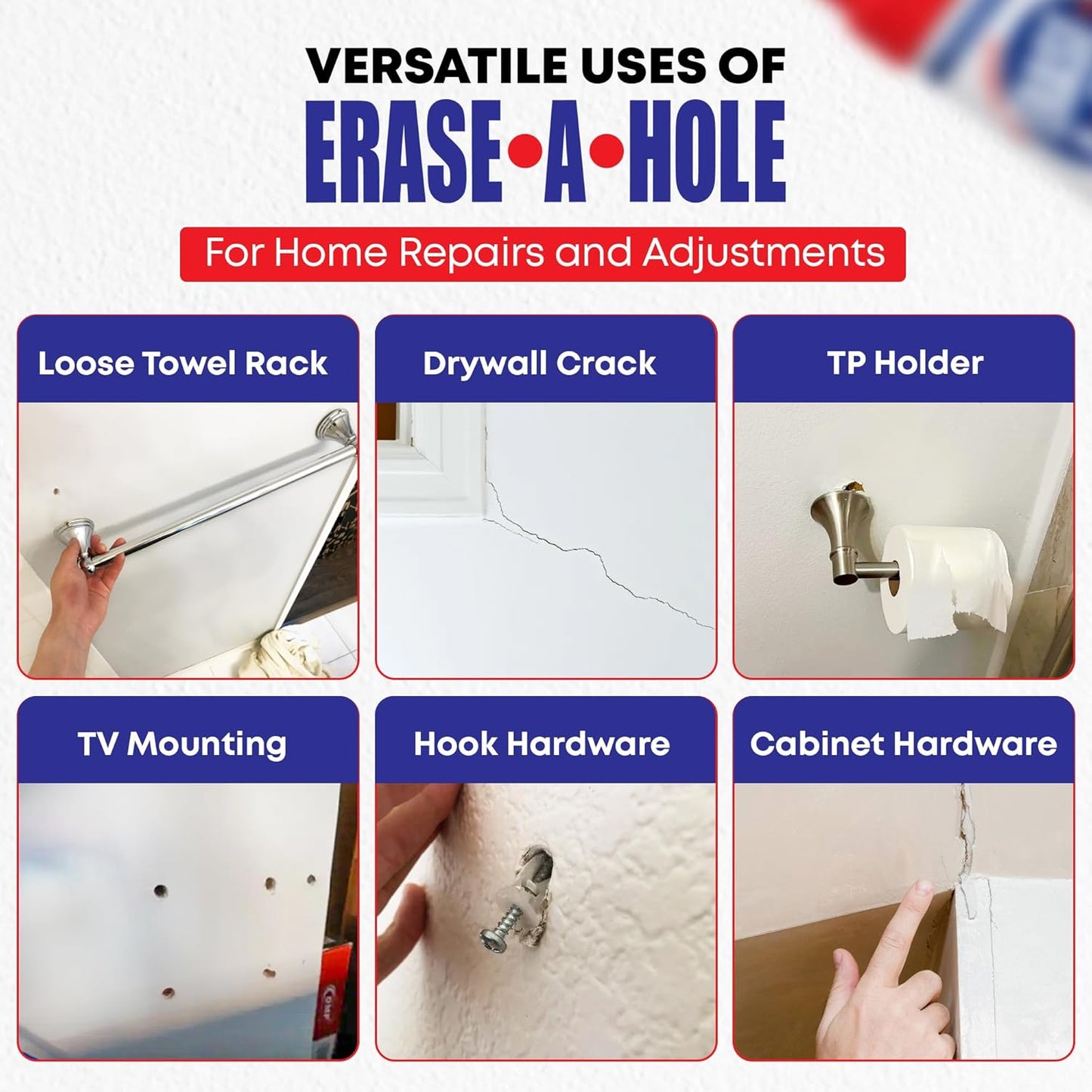 Erase-A-Hole Wall Repair Stick ?Quick-Dry Nail & Screw Hole Filler for Drywall, Wood & Plaster ?No Sand Spackle Alternative, Paintable Putty, 4.5 oz
