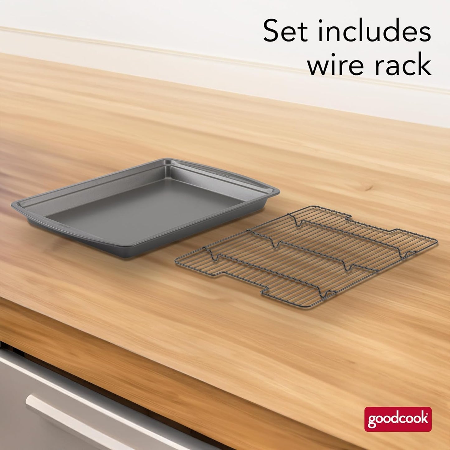 GoodCook 15?x 10.5?Nonstick Carbon Steel Baking Pan & Raised Wire Rack ?Pizza Crisper, Crispy Bacon, Multipurpose Cooking Sheet Pan, Cooling Rack, Kitchen Cookware Set, Dishwasher Safe