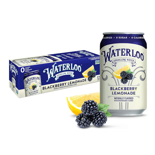 Waterloo Sparkling Water, Blackberry Lemonade Naturally Flavored, 12 Fl Oz Cans (Pack of 12) ?Zero Calories and Zero Sugar or Sweeteners