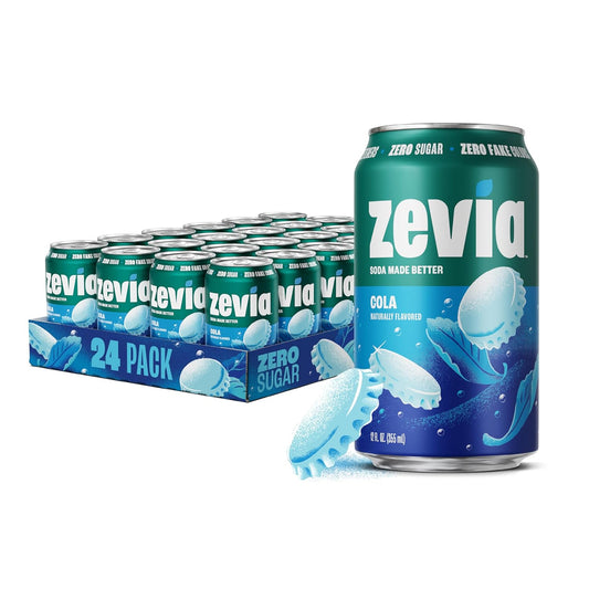 Zevia Zero Sugar Soda, Cola, 12 oz Cans (24-Pack) ?Naturally Sweetened, Zero Calorie Sugar Free Soda - Non-GMO Project Verified, Gluten-Free, Vegan