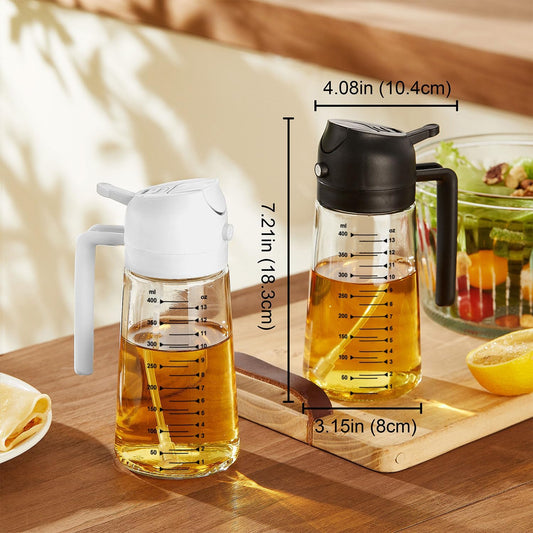 TrendPlain 16oz/470ml Glass Olive Oil Sprayer for Cooking ?2 in 1 Olive Oil Dispenser Bottle for Kitchen Gadgets and Air Fryer Accessories, Salad, BBQ - Black