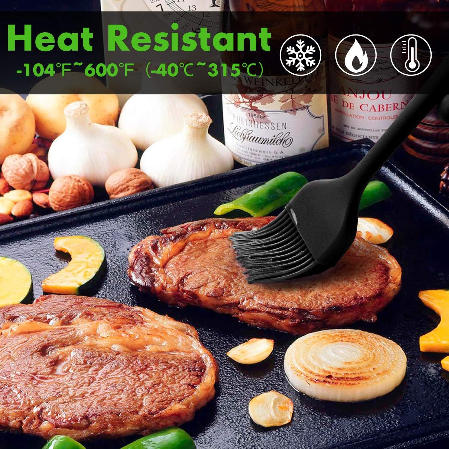 HOTEC 600? Heat Resistasnt Basting Brushes, BPA Free Silicone Pastry Brush, Spread Oil Butter Sauce Marinades for BBQ Grill Barbecue Baking Kitchen Cooking Dishwasher Safe (Black 2)